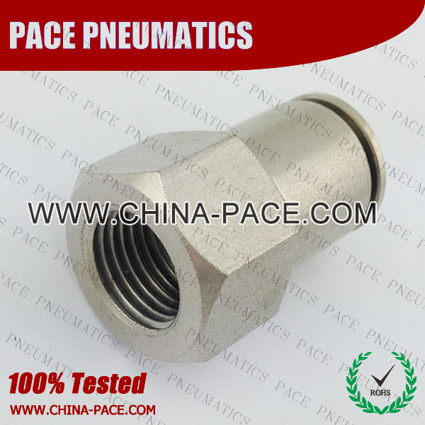 Female Straight Nickel Plated Brass Push In Fittings, Air Fittings, one touch tube fittings, Pneumatic Fitting, Nickel Plated Brass Push in Fittings